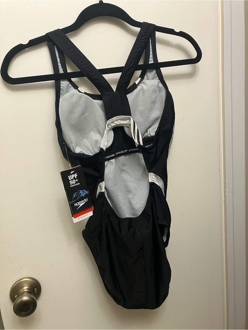 Speedo Black One-Piece racing Swimsuit with Iridescent Logo size 8 NWT - Picture 3 of 14
